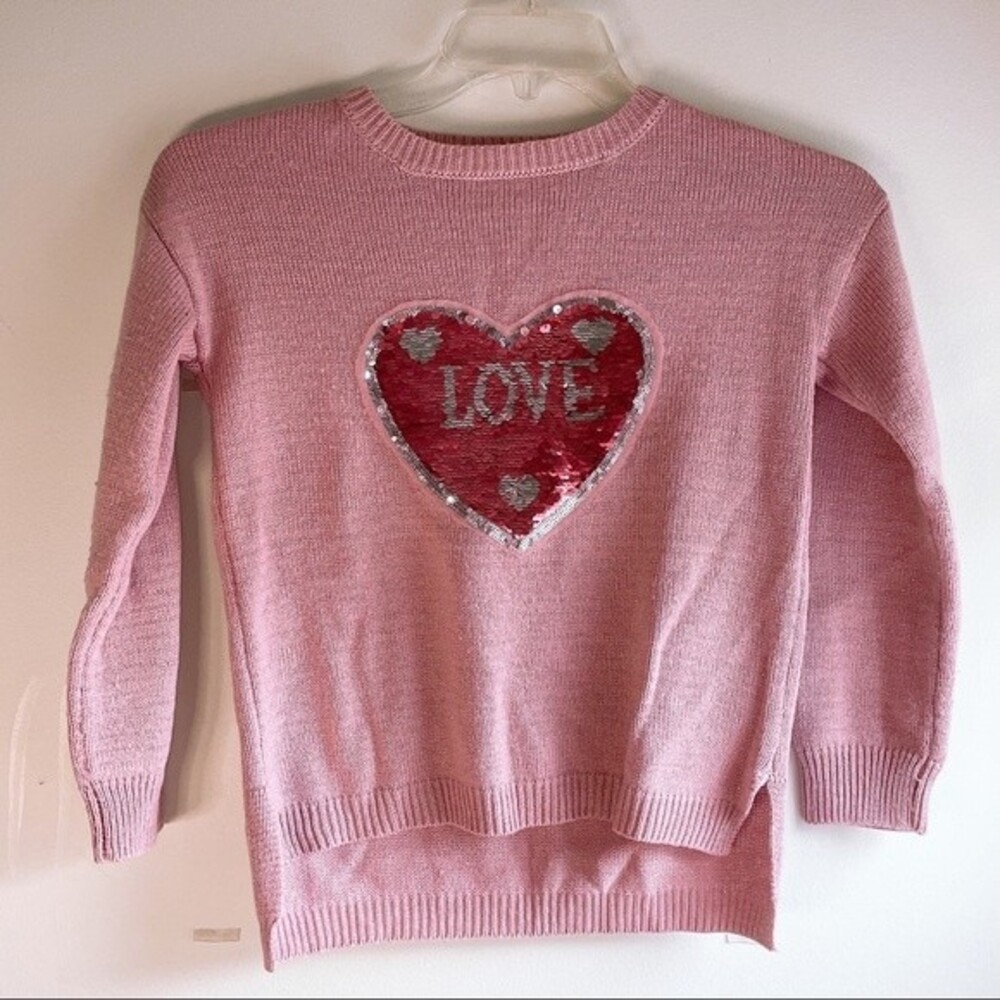 Girls Sequined Love Pink Knitted Shimmer Sweater